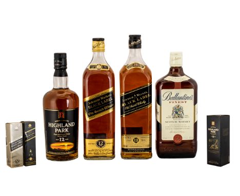 A Collection of Fine Quality Vintage Bottles of Scotch Whisky ( 4 ) In Total. Comprises 1/ Johnie Walker Black Label - Aged 1