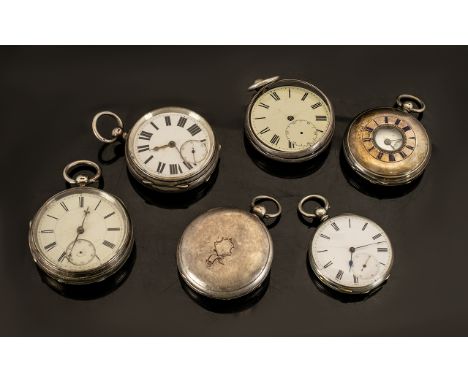 A Collection of Five Silver Cased Pocket Watches to include a demi hunter, white dial, Roman Numerals marked R F Beard, Chelt