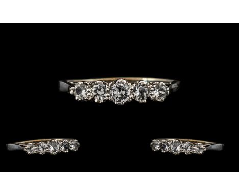 Victorian Period 9ct Gold and Silver 5 Stone Diamond Set Dress Ring marked 9 ct gold and silver. Ring size 9-Q, Very good con