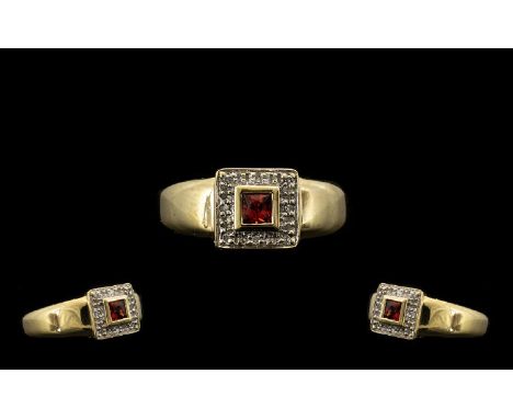 Ladies 9ct Gold Attractive Topaz and Diamond Set Cluster Ring. Ring Size - N. 4.5 grams. All Aspects of Condition Are Excelle