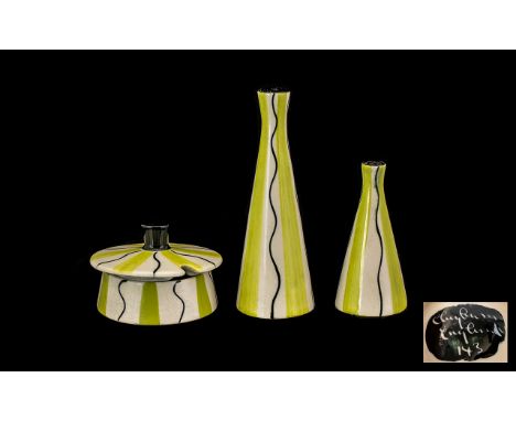 Period Midwinter Jessie Tait 4 Piece Cruet Set, The Design of Yellow / Black Wavy Lines. All Pieces are In Mint Condition, Pl
