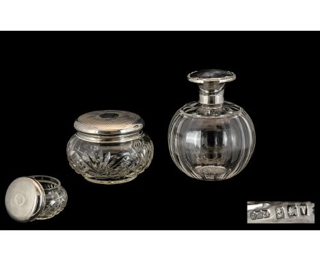 A Globular Shaped Glass Perfume Bottle with Sterling Silver Collar and Hinged Top with Inner Stopper of Nice Proportions and 