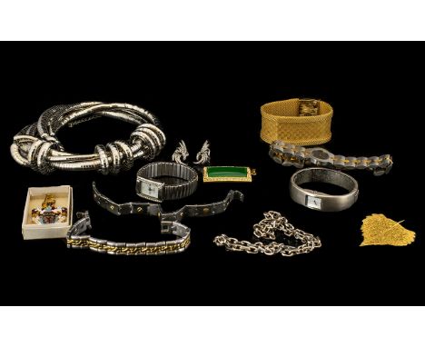 A Small Collection of Costume Jewellery to include a gilt mesh bracelet by Givenchy, contemporary yellow metal filigree leaf 