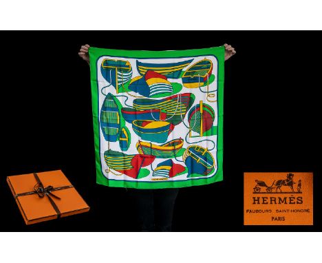 Hermes Silk Scarf: Thalassa by Pierre Peron Original Issue Very Rare.  This is an original issue silk scarf - Thalassa- made 