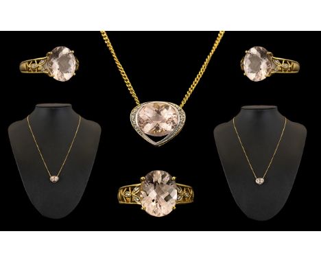 Ladies - Attractive 9ct Gold Morganite and Diamond Set Ring, And Diamond Set Ring, Ring Size N, with Matching Morganite and D