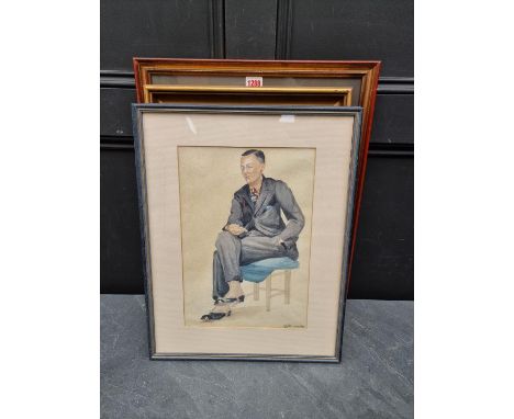 B Warren,&nbsp;a head and shoulders portrait of a gentleman, signed, red crayon, 40 x 26cm; together with four other portrait