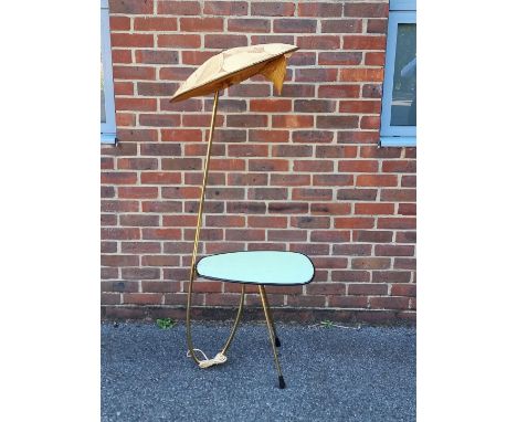 A mid-century brass lamp table, probably Italian, with original shade, approx. 155cm high. 