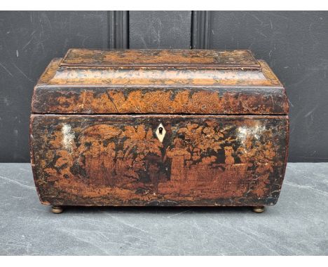 A Regency penwork tea caddy,&nbsp;with bone escutcheon, 32.5cm wide. 