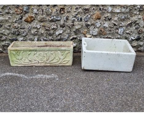 A composition stone garden planter,&nbsp;79cm wide; together with a butlers sink, 61cm wide. (2) 