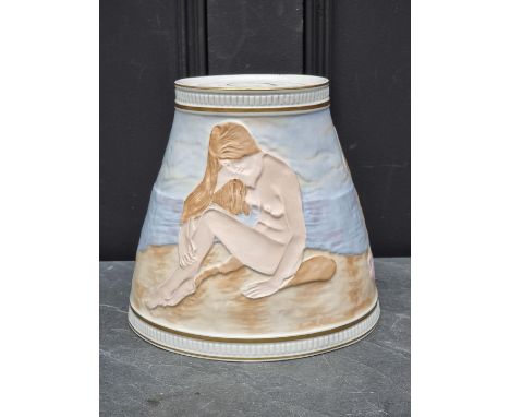 A Continental porcelain lithophane lamp shade, decorated with female nudes, 20cm high x 21cm diameter. 