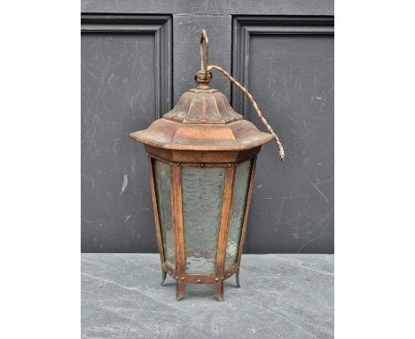 A small copper hexagonal ceiling lantern, 37cm&nbsp;high. 