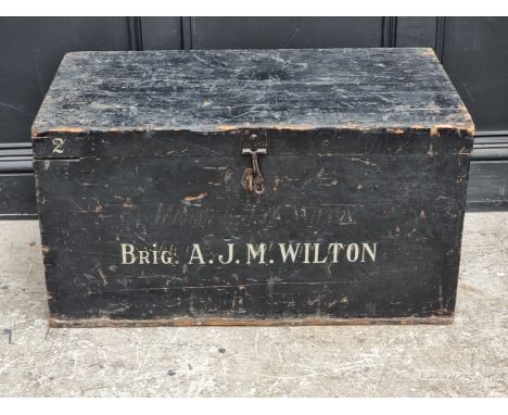 An ebonised trunk,&nbsp;inscribed 'Brig. A J M Wilton', zinc lined, 84cm wide. 