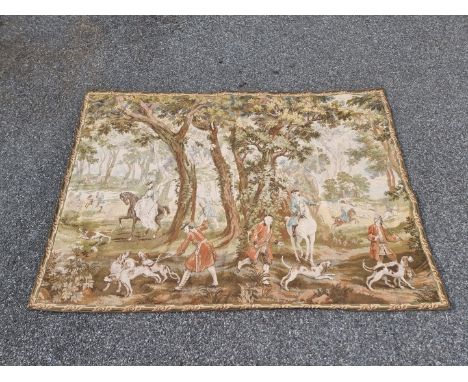 A 20th century hunting scene tapestry wall hanging,&nbsp;175cm high x 248cm wide. 