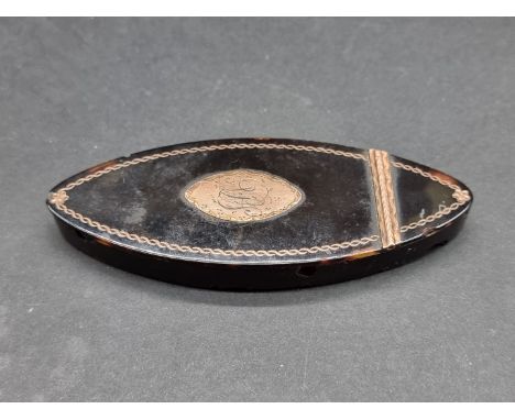 A late 18th century tortoiseshell and gold pique lozenge form snuff box, 10cm long, (s.d.). 