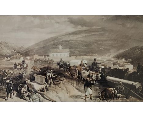 A framed and glazed print entitled 'Commissariat Difficulties', after William Simpson, a scene from the Crimean war. H.36 W.4
