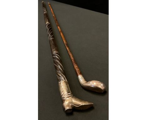 A Victorian silver golf club brassie handled walking stick, tapering shaft, Henry Howell &amp; Co Ltd (Jonathan Howell), Lond