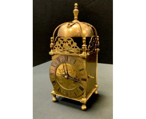 A 17th century style brass lantern clock, retailed by Finnigan's, Manchester, 30cm high 