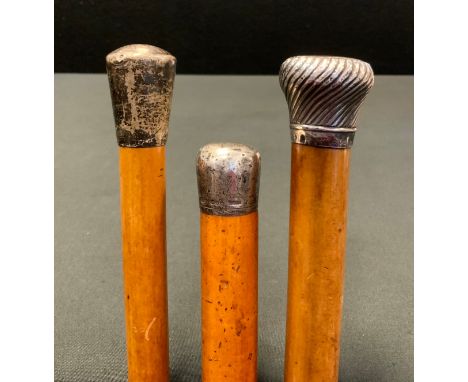 A Victorian walking stick, silver terminal, malacca shaft, 89cm long, London 1900;  others (3) 