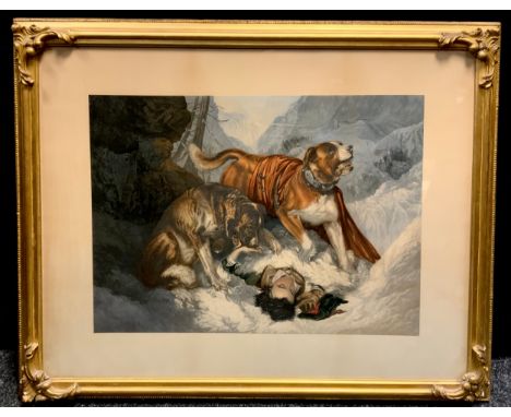 Sir Edwin Henry Landseer RA (7 March 1802 – 1 October 1873) after, Alpine Mastiffs Reanimating a Distressed Travaler, lithogr