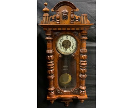 A 19th century Vienna walnut wall clock, Arabic numerals, twin winding holes 112cm high, c.1870 