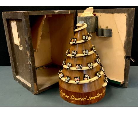 A Sophos conical shop display advertising Lamp, the Helter Skelter spiralled body, with Sophos Crested Jewellery for all Scho