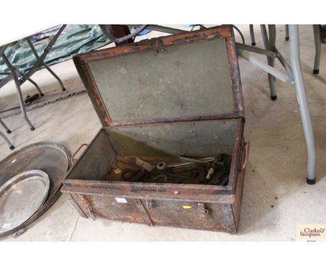 A heavy metal storage box and contents of a few tools
