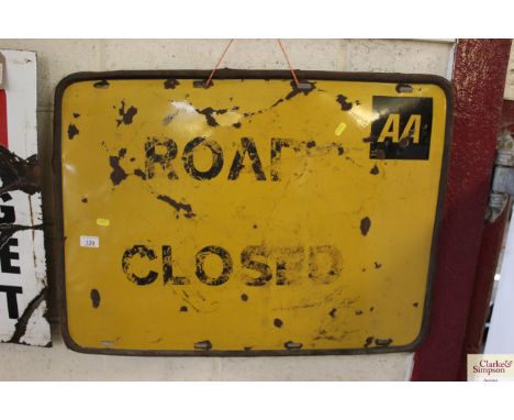 An enamel "AA Road Closed" sign, approx. 24" x 30"