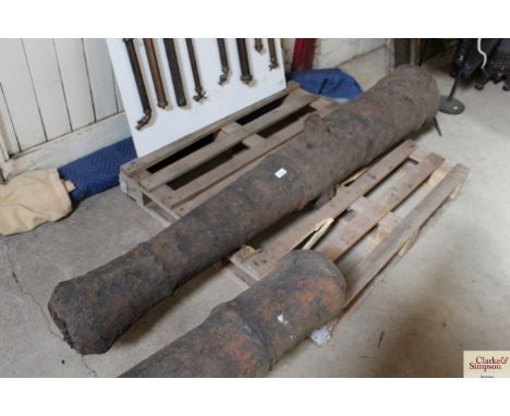 A large period cast cannon barrel. Measuring approximately 6ft 7in. Understood to have been dredged up from the Orwell Estuar