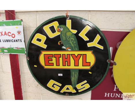 A circular enamel sign for "Polly Ethynyl Gas", approx. 30" dia.