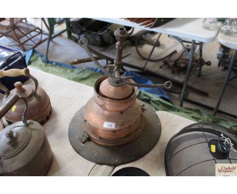 A vintage copper and enamel hanging lamp