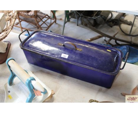 A blue enamel fish kettle