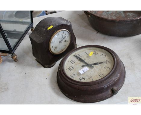 A Bakelite Smiths wall cock and a Bakelite Smiths mantel clock