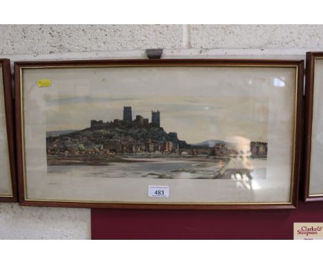 A 1930's LNER Railway Carriage print of Durham Cathedral, after a watercolour by John C. Moody framed and glazed in the 1970'