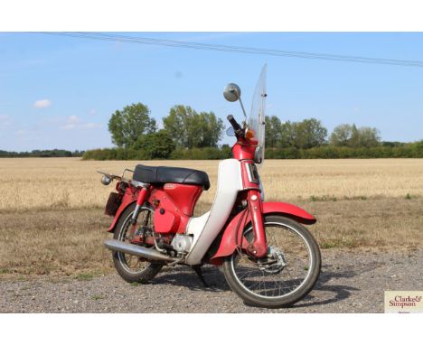 Honda ‘Cub’ C70 72cc motorcycle. Registration SBJ 794W. Date of first registration 24/03/1981. Showing 7,751 miles. Frame num