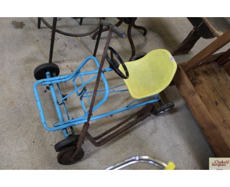 A child's pedal powered go-cart and a vintage scooter  AF