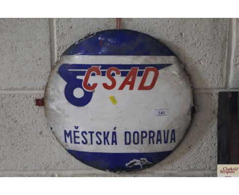 An Eastern European circular enamel advertising sign, 16" dia.