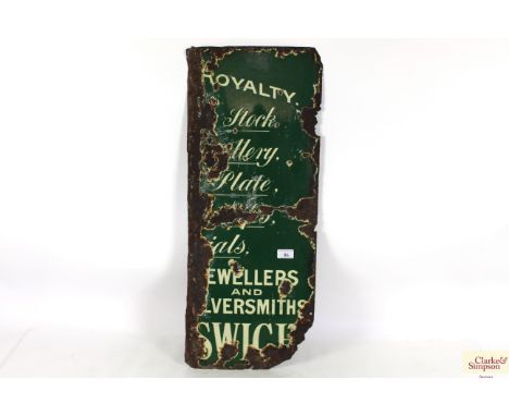 An enamel "Royalty Jewellers and Locksmiths"  advertising sign AF, approx. 30" x 12"