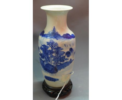 An early 20th century Chinese blue and white vase, having everted rim, decorated with a house on an island, bears wax seal ma