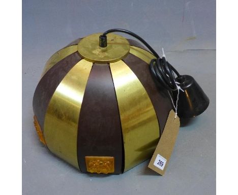 A 1970's copper and brass ceiling light, with perspex panels 