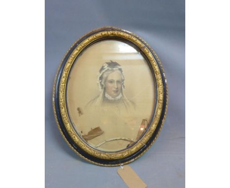 Rosa Koberwein, A Victorian pastel portrait, signed, set in ebonised and gilt wood frame, (a/f) 