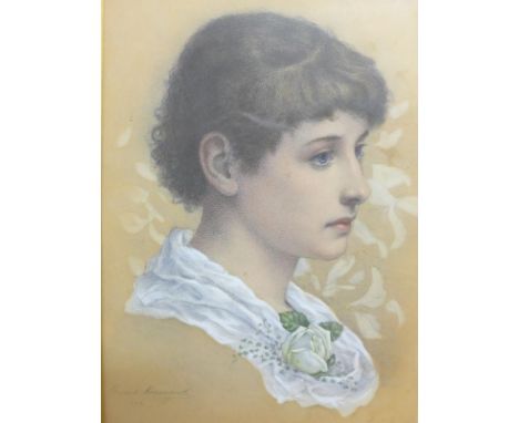 19th century Continental School, portrait of a lady, gouache on print, bearing signature 'Ernest Normand', H.45cm W.27cm 