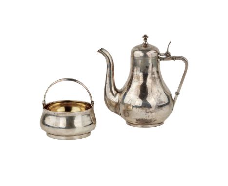 Silver teapot and sugar bowl by P. Ovchinnikov. Laconic objects of Russian Art Nouveau with elements of functionalism, styliz