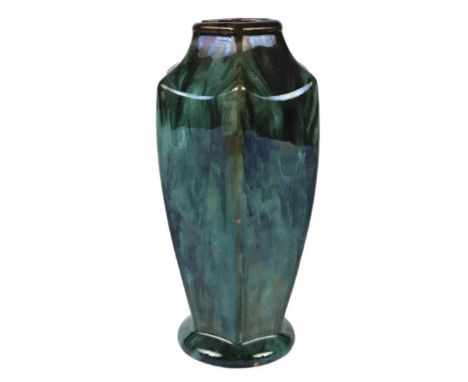 Ceramic vase from the Kuznetsov factory in Riga, 1920s. Black and green glazed ceramics on a faceted body in the Art Deco sty