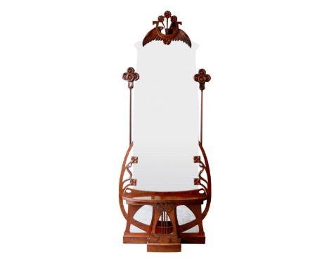 Floor mirror-console "Jugendstil", the beginning of the 20th century Germany. Alpha and omega of spiritual and organic synthe