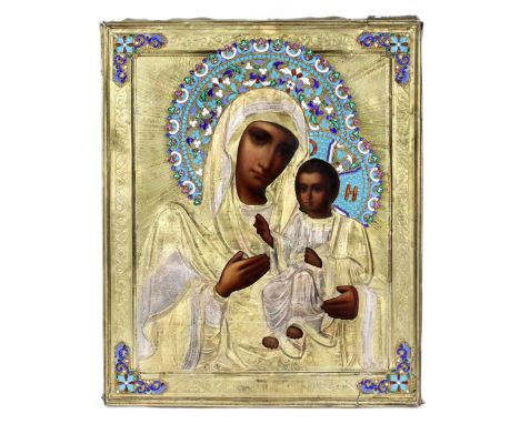 Icon of the Iberian Mother of God in a gilded silver frame with enamels. Moscow, 1908-1917 Solemn and delicate icon of the le