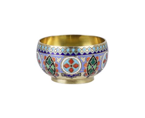 Silver enamel salt shaker is made in the technique of champleve enamel. The body of the salt shaker is decorated with alterna