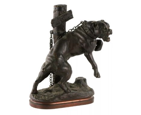 Charles Walton. Charles Valton. (1851-1819). Magnificent cabinet bronze Mastiff on a chain. Depicts an evil, fighting dog, to