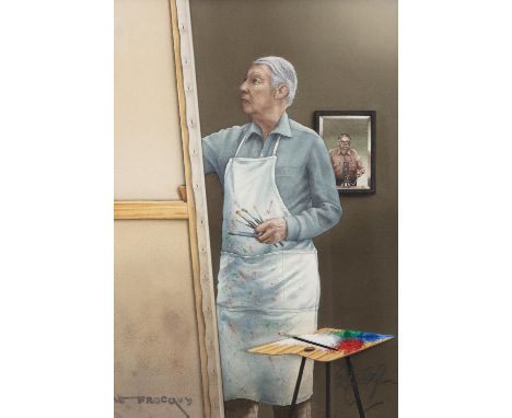 Robert Ballagh (b.1943)Portrait of Louis le BrocquyWatercolour and mixed media, 44 x 32cm (17¼ x 12½'')Signed