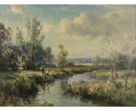 Frank McKelvey RHA RUA (1895-1974)Children Playing by a RiverOil on canvas, 50 x 68cm (19¾ x 26¾'')SignedProvenance: Sale, th