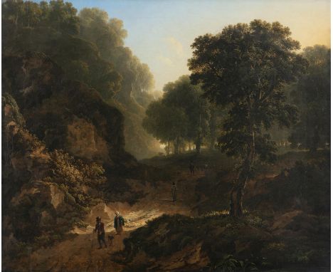 James Arthur O'Connor (1792-1841)Wooded Defile with Figures and Distant Cattle Oil on canvas, 63 x 75cm (24¾ x 29½'')Signed a